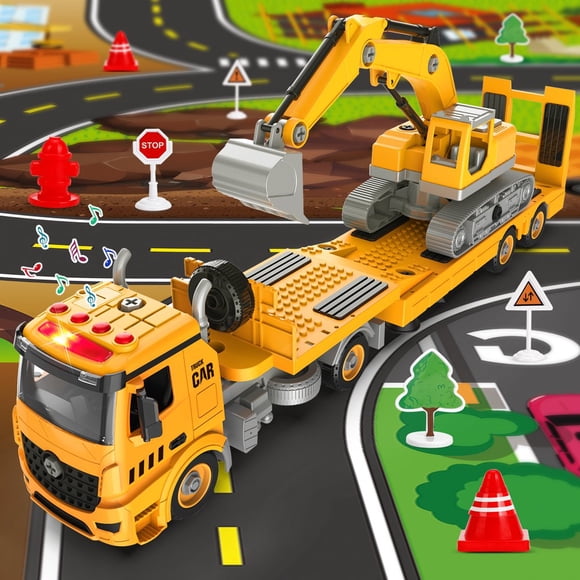 Jouets de Remorque de Construction Camion et Excavatrice pour Tout-Petits Enfants Garçons Filles de 3 4 5 6 Ans Ensemble de 108 Pcs de Blocs de Construction avec Perceuse Électrique