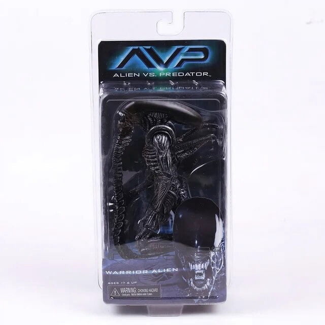 NECA Aliens Xenomorph Big Chap Dog Snake Scorpion Warrior Grid Alien Ellen Ripley Bishop Action Figure Collectible Model Toy. The PVC action figure, approximately 17 cm tall, is packaged in a retail box featuring the 'Alien vs. Predator' branding. The figure is intricately detailed, showcasing the Warrior Alien design with a dark, textured finish. Suitable for ages 17 and up.