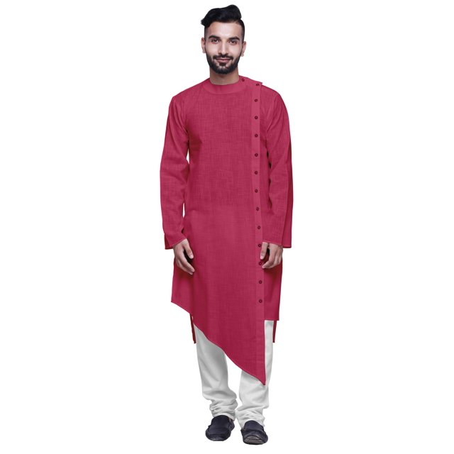 Atasi Kurta à Col Rond Chemise Kurta Uni à Manches Longues pour Hommes Tenue Décontractée