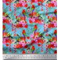 thumbnail image 1 of Soimoi Blue Rayon Fabric Laceleaf & Macaw Parrot Bird Print Sewing Fabric BTY 42 Inch Wide, 1 of 3