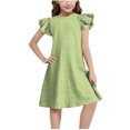 thumbnail image 3 of Mgmyaa Robe Fille à Manches Courtes, Couleur Unie, Ligne A, Manches Volantées, Robe Évasée à Volants, 4-15 Ans, 3 of 8