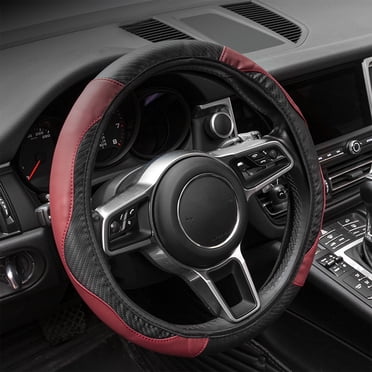 Suncoda Steering Wheel Cover, Car Steering Wheel Cover Elastic No Inner Ring Carbon Fiber Leather All Season Universal Slip Car Interior Handlebar Cover