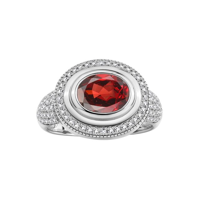 RYLOS Bagues pour Femmes Bague en Argent Sterling Classique Pierre Précieuse Ovale 9x7 mm et Diamants Grenat de Janvier Bijoux Taille 11,5