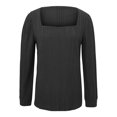 thumbnail image 4 of Meichang Puff Long Sleeve Shirts for Women Plus Size Square Neck Ribbed Knit Tops Solid Loose Fit Side Slit Hem Blouses Spring Trendy Women Tunic Tops, 4 of 6