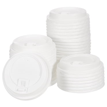Couvercles Jetables pour Tasses à Café, 50 Unités Couvercles en Plastique de 92 mm pour Tasses à Café de 10/12/16 Oz (Blanc)
