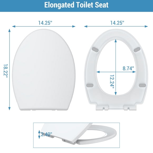 TROPOW Siège de Toilette, Siège de Toilette Allongé à Fermeture Silencieuse, Charnières à Dégagement Rapide, Siège de Toilette à Fermeture Lente et Butoirs Antidérapants, Facile à Installer et à Nettoyer, Ne Se Desserre Jamais - Convient à la Plupart des Toilettes Allongées, Blanc