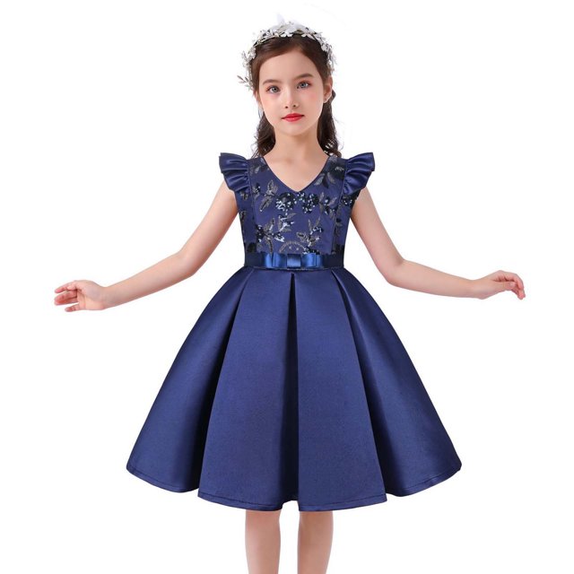 EGNMCR Vêtements pour Bébé Fille Robe à Paillettes pour Enfants Jupe Robe à Manches Volantées pour Fille Robe de Fête de Festival Robe de Princesse