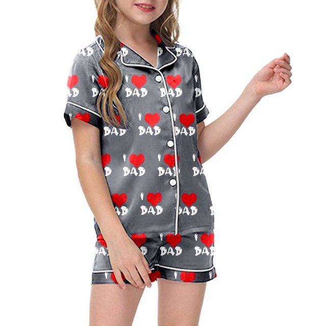 Luvoko Child Children DIY Anniversary Print Pajama Set Short Sleeve Button Up Top And Shorts