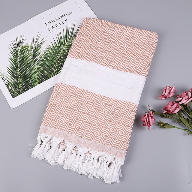 Deals Violete Cotton Absorbent Large Size Bath Towel European And Knitted Striped Fringed Turkish Sand