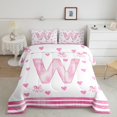 thumbnail image 1 of Erosebridal Princess Pink Bow Bedding Full Comforter Set, Initial W Letter Down Comforter, Cartoon Monogrammed Decor, Reversible, 1 of 8