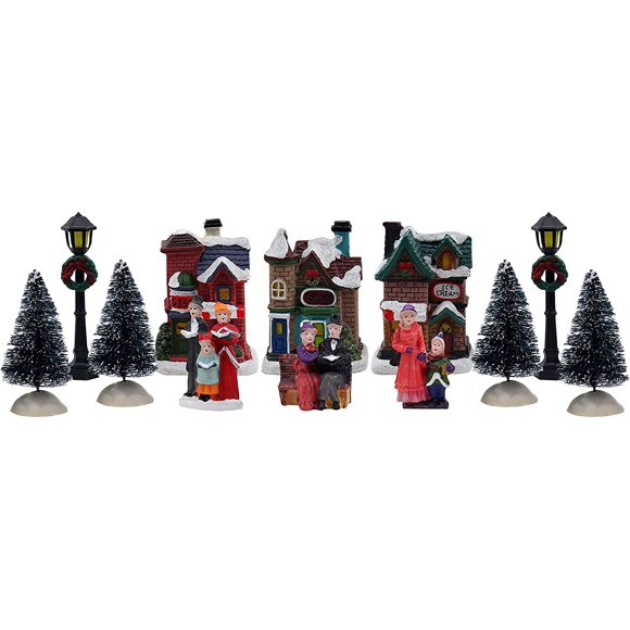 Christmas Village Figurines Decoration Set Perfect Addition to Your Christmas Indoor Decorations & Snow Village Displays (12 Piece Snow Village Set)