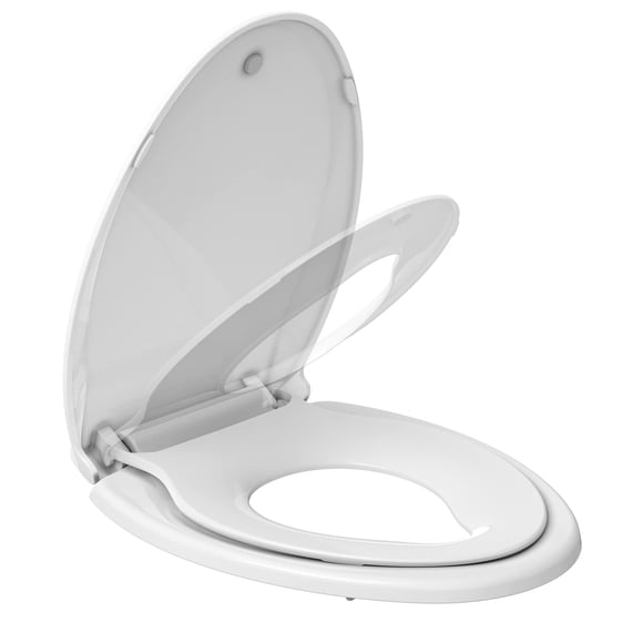 Commercial Toilet Seat with Integrated Toddler Training Seat,Soft Close PP Toilet Seat,Round or Elongated,Adjustable Quick Screw Attach Non Slip Hinges, Easy to Install,Fits Adults & Kids