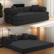 Mjkone 79" Convertible Loveseat Sleeper Sofa Bed,Corduroy Folding Floor Mattress Couch,Futon Boneless Sofa Bed for Living Room,Dark Gray
