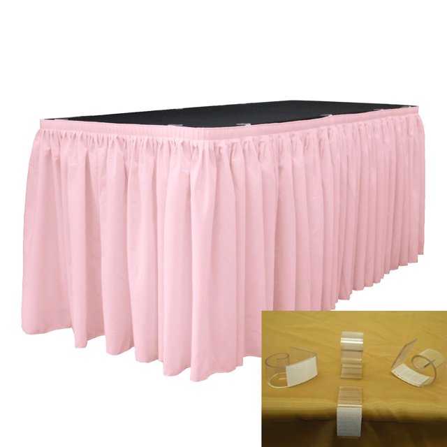 LA Linen Polyester Poplin Table Skirt 17-Foot by 29-Inch Long with 10 L-Clips, Light Pink