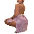 thumbnail image 3 of EIMELI Women Glitter Mini Dress Halter Neck Side Slit Backless Bodycon Club Dress, 3 of 7
