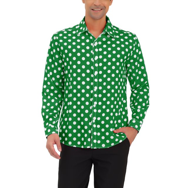 INSPIRE CHIC Men's Shirt Polka Dots Pattern Point Collar Long Sleeve Button Down Shirt 46 Dark Green