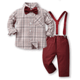 thumbnail image 2 of RXIRUCGD Ensemble Mode pour Enfants Chemise à Rayures Pantalon Ensemble 2 Pcs Manches Longues Col Rond Haut/chemise (Rouge, Taille: 100), 2 of 9