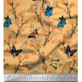 thumbnail image 1 of Soimoi Tissu Poly Georgette Orange Fleur & Papillon Décor Tissu Imprimé BTY 52 Pouces de Large, 1 of 5