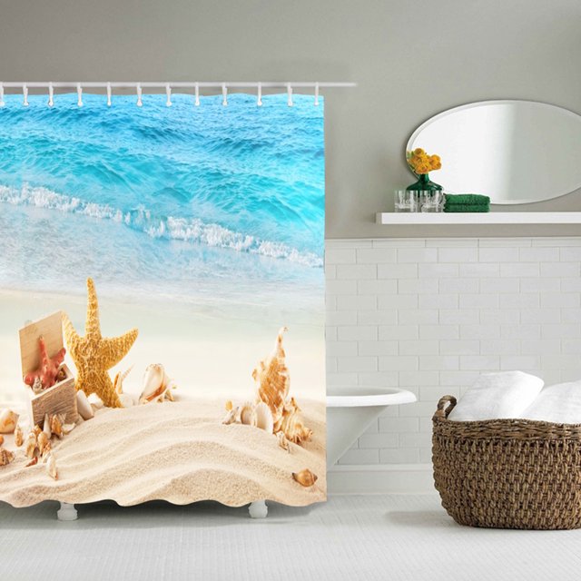 Print Shower Curtain,Beautiful Beach Scenery Shower Bathing Accessories Bathroom Decoration Elevated Design