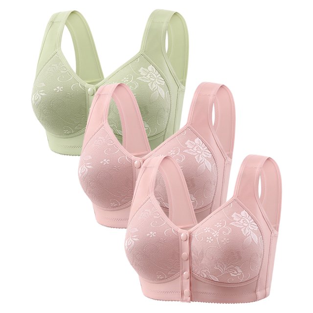 Diufon 3 Pack Wide Strap Bra for Women Everyday Front Closure Wireless Full Coverage Bras Soft Breathable Bra