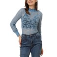 thumbnail image 1 of INSPIRE CHIC Blouse Florale en Dentelle Semi-Transparente à Manches Longues Col Roulé pour Femmes Bleu m, 1 of 5