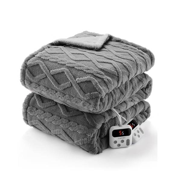 Dual Control King Size Electric Blanket - Thick Tufted Sherpa Heated Blanket - 10 Heat Settings, 10-Hour Timer, Fast-Heating, ETL Certified, Machine Washable, Grey, 90x100 Inches