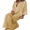 thumbnail image 1 of CHUANK Robe Maxi Ample à Manches Longues en Coton et Lin pour Femmes, Grande Taille, Unie, Boutonnée, 1 of 3