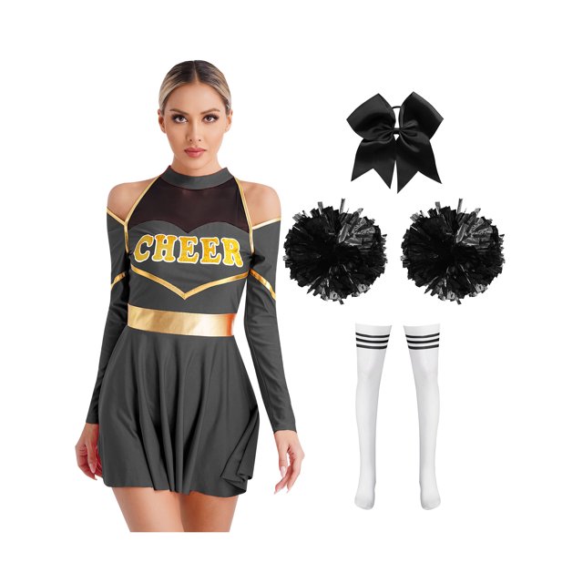iiniim Uniforme Sportif de Cheerleading Classique de Lycée pour Femmes Cheerio Robe Fantaisie Noire B m