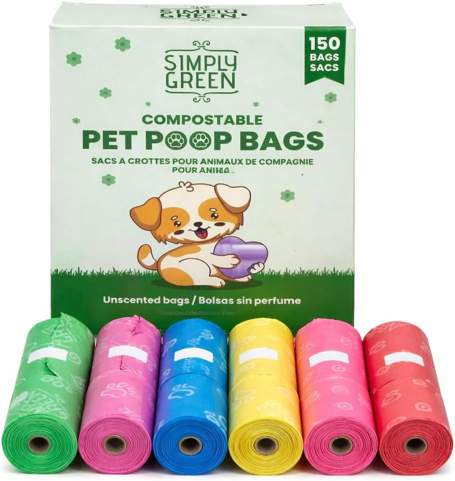 Simply Green Compostable Pet Poop Bags, Unscented Dog Waste Bags, 150 Count