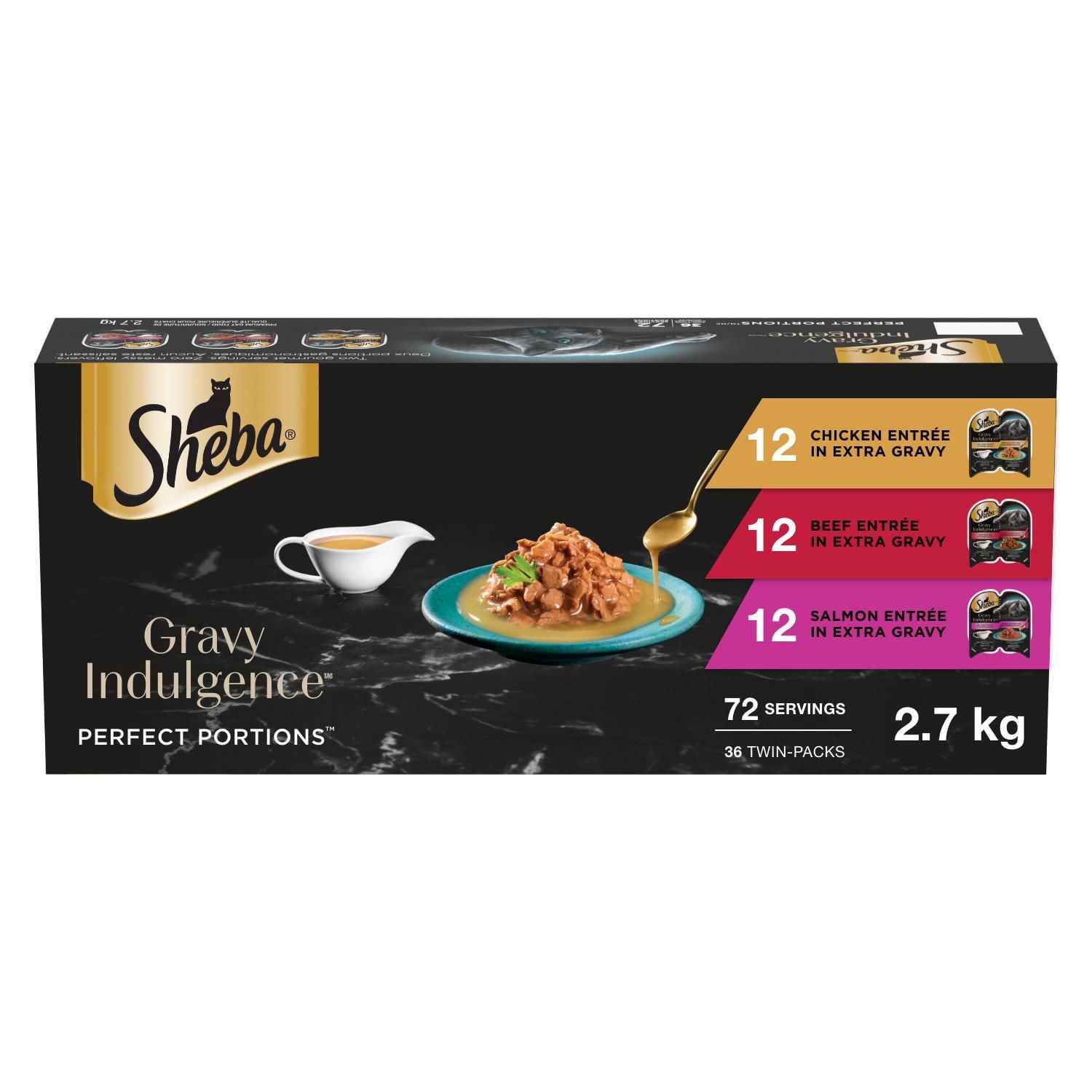 SHEBA GRAVY INDULGENCE PERFECT PORTIONS Adult Wet Cat Food Chicken & Beef & Salmon Entrée in Extra Gravy Variety Pack