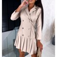 thumbnail image 4 of cfhntfmh Robes Mini pour Femmes Formelles à Manches Longues à Col à Revers Boutonnées Robe Chemise Tendance Ample Plissée Robe de Travail, 4 of 6