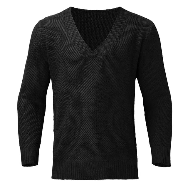MIASHUI Men's Fall Winter Pullover V-Neck Solid Color Cardigan Knit Shirt Jacket Long Sleeve Comfort Black,L