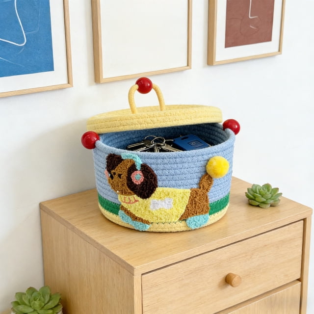 FcBaudy Cute Storage Basket With Rope Cover Hand Woven Basket And Souvenir Snack Toy Storage Box Cotton storage basket