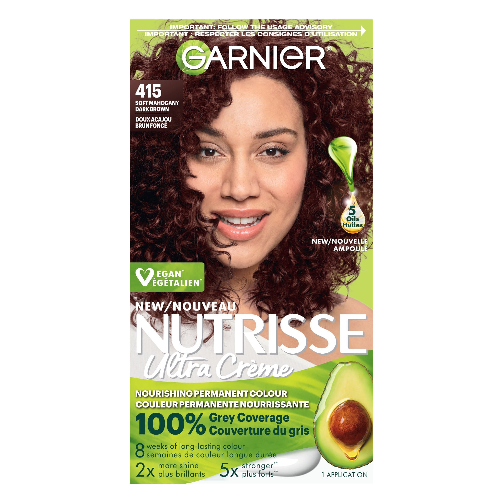 Garnier Nutrisse Ultra Crème Permanent Hair Dye, 100% Grey Coverage, Natural Hair Colour with Avocado Oil, 1 Application