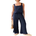 thumbnail image 3 of Women‘s 2 Piece Outfits Square Neck Cotton Tank Crop Top Wide Leg Pants Matching Lounge Set Tracksuit Pockets, 3 of 8