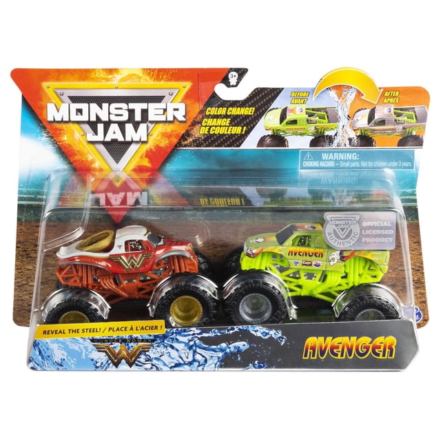 Monster Jam, Official Wonder Woman vs. Avenger Color-Changing Die-Cast Monster Trucks, 1:64 Scale