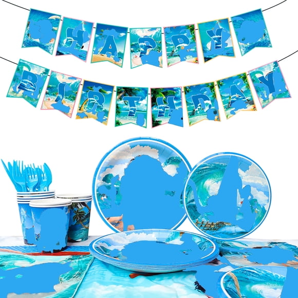 Ensemble de Vaisselle de Fête, 86 Pcs Décorations d'Anniversaire pour Fête, Ensembles de Vaisselle Incluant Bannières, Nappe, Assiettes, Gobelets, Serviettes, Etc., Fournitures de Fête, pour 10 Personnes