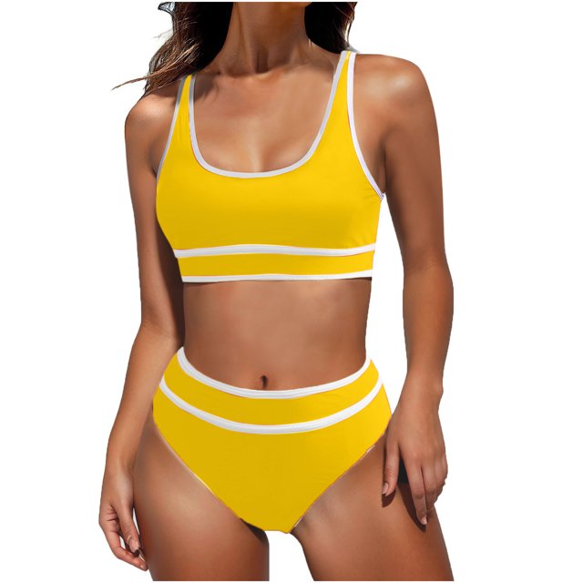 FAIWAD Womens 2 Piece Swimsuits Sports Color Block Bikini Sets Removable Bra Pad Full Coverage Bathing Suits for Girls