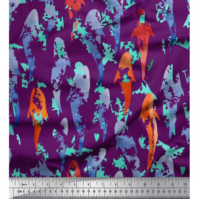 Soimoi Purple Poly Georgette Fabric Fish Ocean Print Fabric by Yard 52 Inch Wide