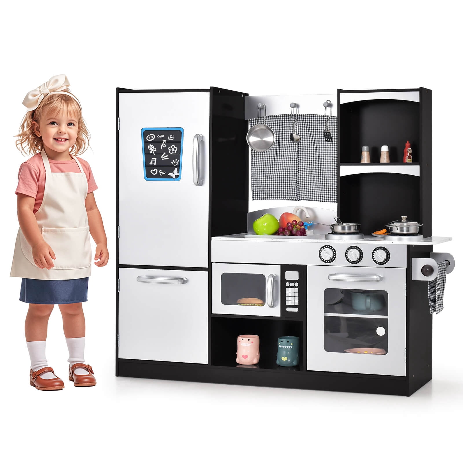 Costway Kids Kitchen Playset Wooden Chef's Pretend Play Toy Cooking Food Set Gift for Kids