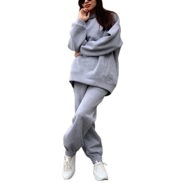 UKAP Ladies Sweatsuits Solid Color Two Piece Outfit Long Sleeve Jogger Set Loungewear Jogging Lounge Sets Light Gray XL