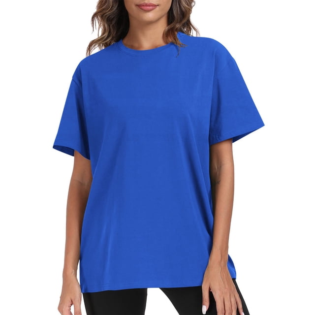 Meichang T-Shirts pour Femmes à Manches Courtes, Hauts d'Été Décontractés Tendance, T-Shirts Unis Coupe Ample, T-Shirts Confortables en Coton Doux, T-Shirts Légers à Col Rond