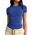 thumbnail image 2 of AherBiu Plus Size Crop Tops for Women Basic Stretchy Short Sleeve Crew Neck Slim Fitting Going out Solid Color T Shirts Tops, 2 of 7