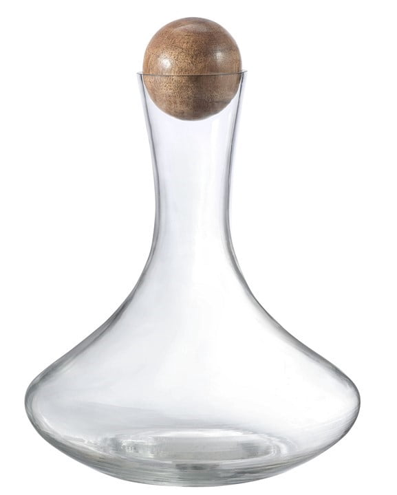 Better Homes & Gardens Carafe à décanter en verre pour le vin avec bouchon en bois en forme de sphère, capacité de 85 oz (2,5 L)