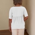 thumbnail image 4 of Savings Clearance! Womens Plus Size Tops,Summer Short Sleeve Blouse Tops for Womens,Women's Solid Color Blouses Raglan Mid Sleeve V-Neck Patchwork Pleated Top, 4 of 5