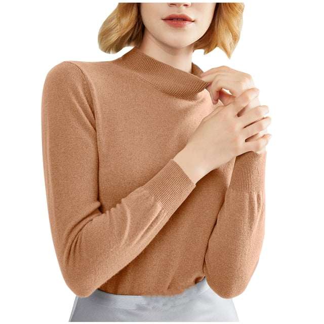 FAIWAD Chandails de Base à Manches Longues pour Femmes, Col Rond, Ajustés, Extensibles, Ajustés, Pulls