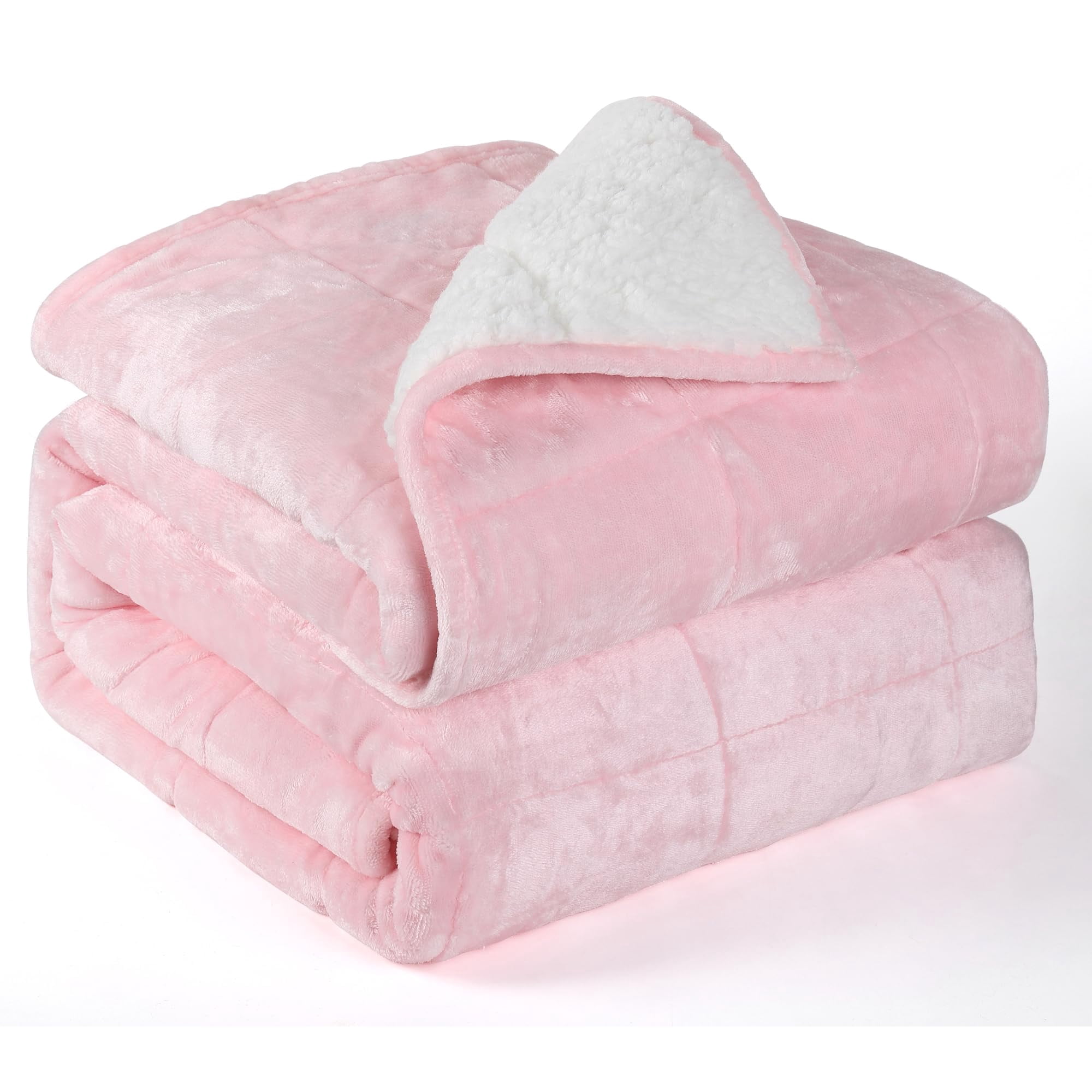 Alomidds Weighted Blanket Queen Size 20lbs 60 x 80 inches Adult Weighted Blankets with Soft Plush Fleece Fluffy Thick Warm Sherpa & Cozy Flannel Microfiber Heavy Blanket for Sofa Bed Pink