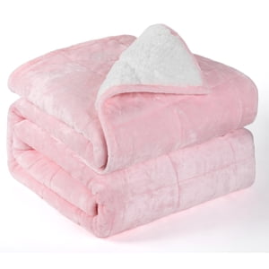 Alomidds Weighted Blanket Queen Size 20lbs 60 x 80 inches Adult Weighted Blankets with Soft Plush Fleece Fluffy Thick Warm Sherpa & Cozy Flannel Microfiber Heavy Blanket for Sofa Bed Pink