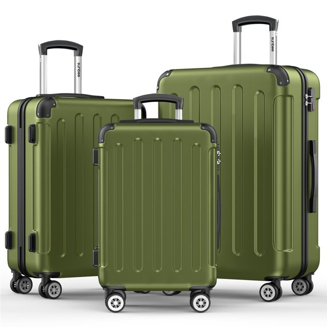 Sunbee 3 Piece Luggage Sets Hardshell Lightweight Suitcase with TSA Lock Spinner Wheels, Olive Green