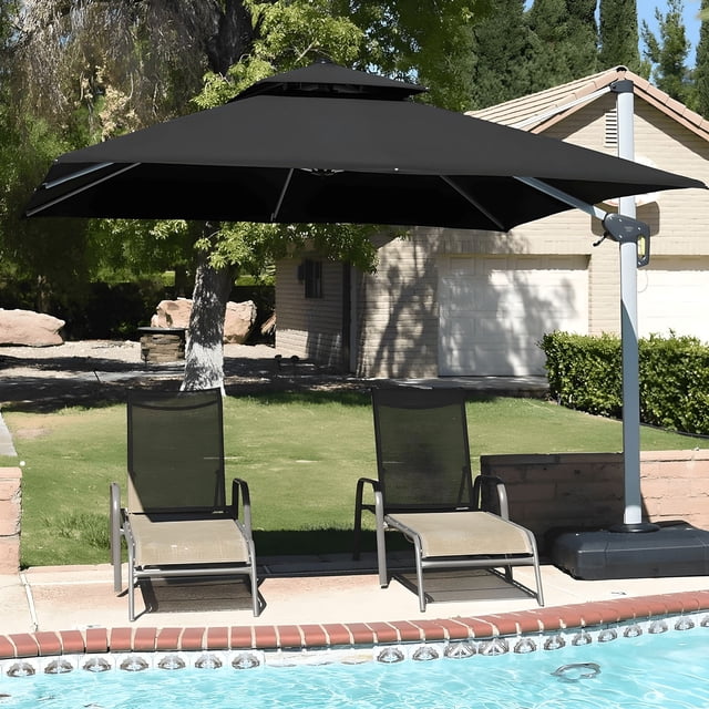 PURPLE LEAF Parasol Carré de 10 Pi pour Terrasse Extérieure, Parasol Déporté, Noir
